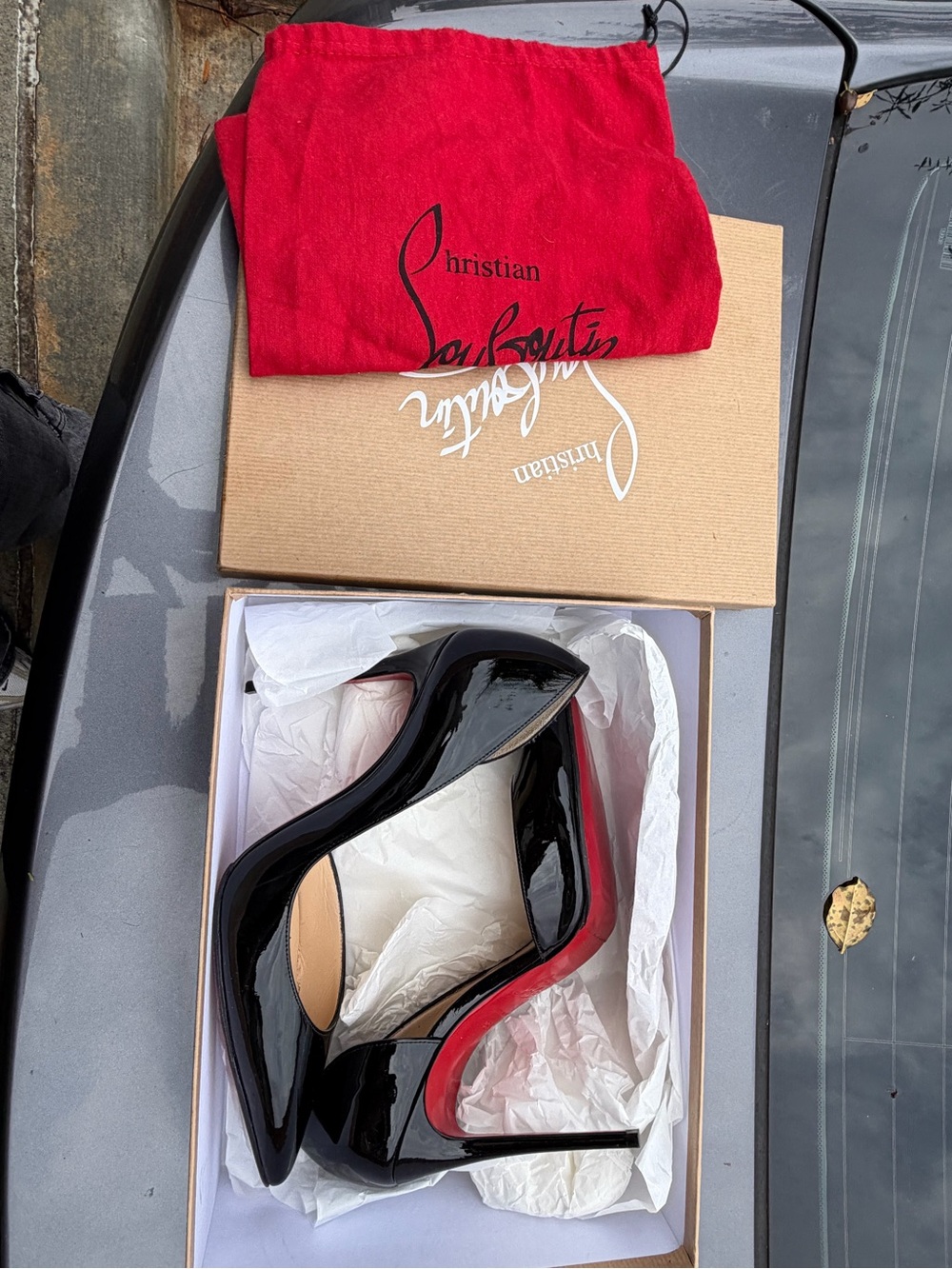 Christian Louboutin Black Patent Leather Pointed Stiletto Pumps with Red Soles